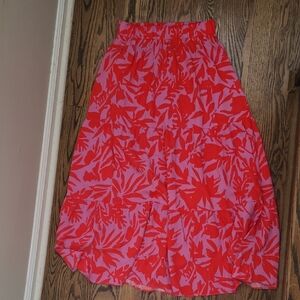 LOFT Pink Purple Floral Print Maxi Tiered Skirt